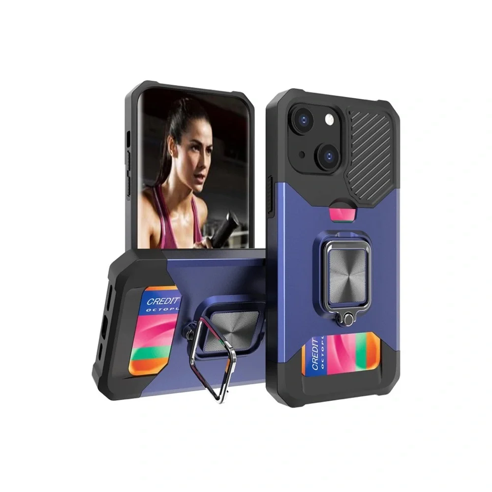 Blue Wallet Case Designed for iPhone 13 case with Card Holder Slot with Stand